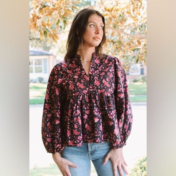 NWT Victoria Dunn MIDDLETON BLOUSE IN CHINOISERIE IN RED - Picture 1 of 3